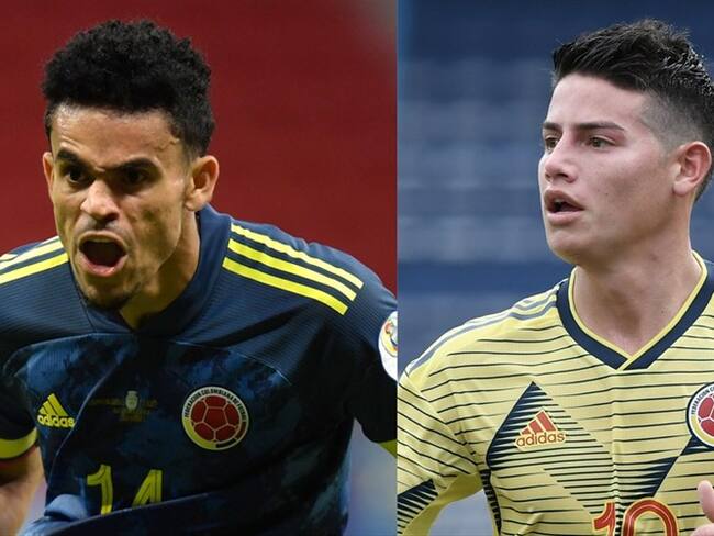 Jugadores de la Selección Colombia Luis Díaz y James Rodríguez. Foto: Pedro Vilela/Getty Images - Gabriel Aponte/Getty Images